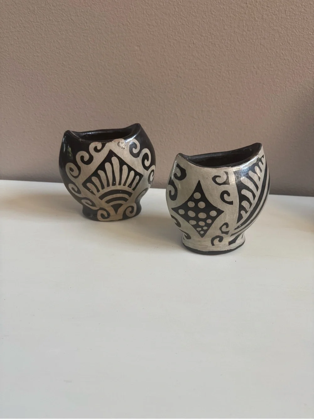 Handmade Dark/Black and Cream Decorative Ceramic Vases - Set of 2